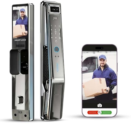 Smart Door Lock with 3D Face Recognition & Camera – 7-in-1 Keyless Entry via Palm Vein, Fingerprint, Passcode, Card, WiFi App (JLink), Key, Video Intercom & Doorbell, Alexa - Easy Install
