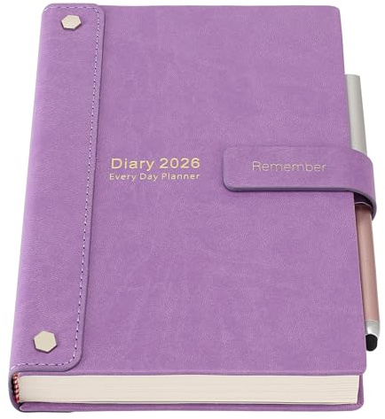 2026 Tagebuch A5 Seite pro Tag, Jan-Dez Planer, 2026 Tagebuch Tag pro Seite, Hardcover Organizer Terminplaner Ganzjahresplaner mit Stift, 3 Lesezeichen, bunte Seitenlaschen, (Lila, A5)