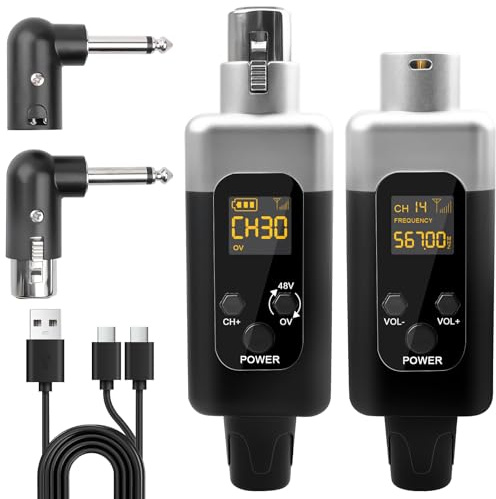 Leikurvo Drahtloses Mikrofon Sender Empfänger, 2.4G 1 zu 1 UHF Sender/Empfänger, 48V Phantomstrom Kompatibel mit dynamische & Kondensatormikrofonen, 50m, für PA-Systeme, Gesang & Veranstaltungen, U2