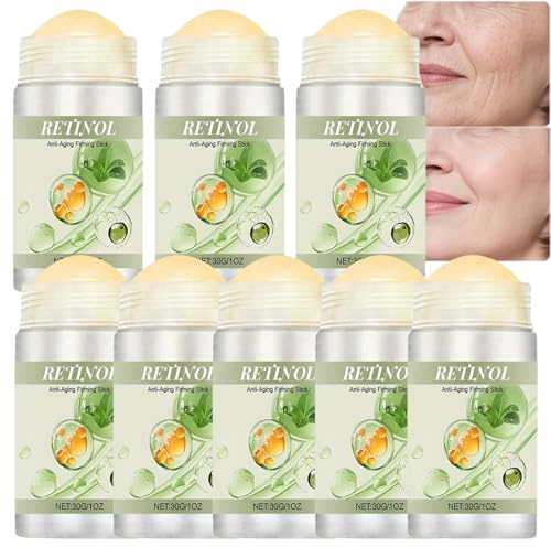Retinol Anti-Aging Firming Stick, Anti-Wrinkle Stick With Retinol, Tea Tree Oil & Hyaluronic Acid To Tighten, Smooth Wrinkles & Laugh Lines, Hydrating & Nourishing For All Skin Type (8PCS)