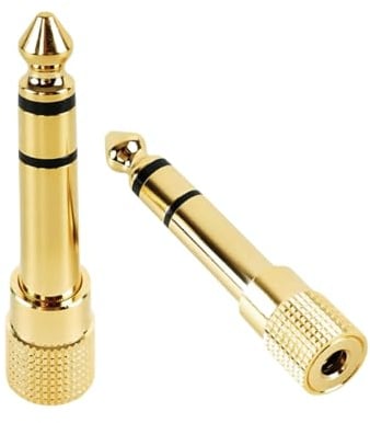 Tecmojo 6.35mm (1/4 inch) Male to 3.5mm (1/8 inch) Female Stereo Audio Jack Adapter for Aux Cable, Guitar Amplifier, Headphones, Piano, Drums, 24K Gold Plated, 2 Pack