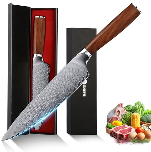 hoforife 20cm Damascus Chef's Knife & Ergonomic Handle Wood | Japanese 67 Layers High Carbon VG10 Steel Core, Ultra Sharp Cooking Knives Family & Restaurant, Gift Box