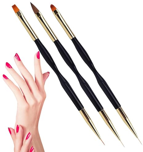 Kit De Pinceaux Nails Art – Pinceaux À Ongles Double Extrémité 17 Cm Avec Stylos À Points Et Doublure, Outils Pour Vernis Gel Acrylique | De Dessin Et D'extension, 3 Pièces, Pour Le