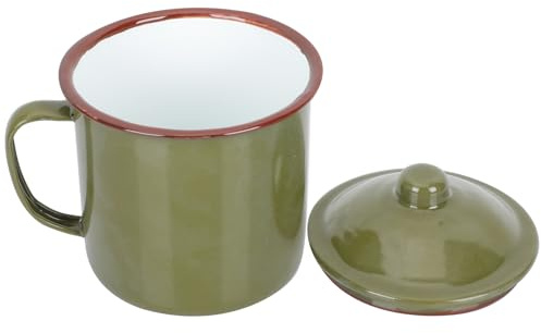 Housoutil Retro Military Green Enamel Mug with Lid 10Cm Vintage Style Water Drinking Cup Classic Coffee and Tea Cup for Home and Outdoor Use