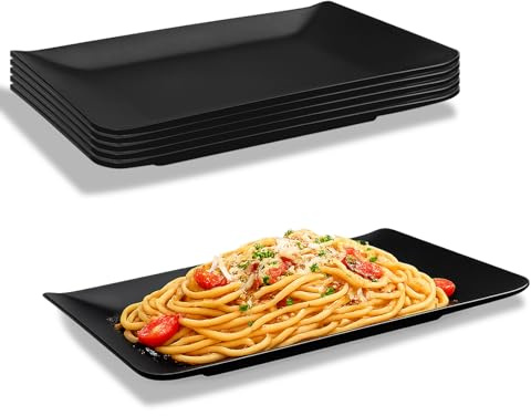 Jinfanshurich Teller Rechteckig, Servierplatten Porzellan Rechteckig, Schwarz Vorspeisenteller, Dessertteller, Snackteller für Sushi, Kuchen, Salat, Obst, Antipasti, Beilagen (9615-6)