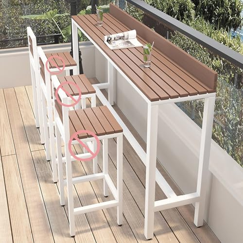 Mesa de Bar para Exterior Con Barandilla Anticaída, Mesas Altas de Bar de 105 cm con Estructura de Acero Inoxidable, 120/140/160 cm de Largo para Patio, Balcón, Piscina(White,120x40x105cm/47x16x41in)