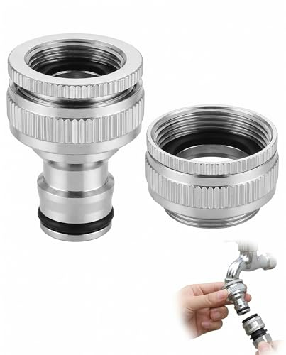 TISCH Adattatore Rubinetto 1/2 & 3/4 Filettatura Interna Grossa, Universale Doppia Misura, 1 Pezzo Argentato per Giardino, Lavatrice, Casa.