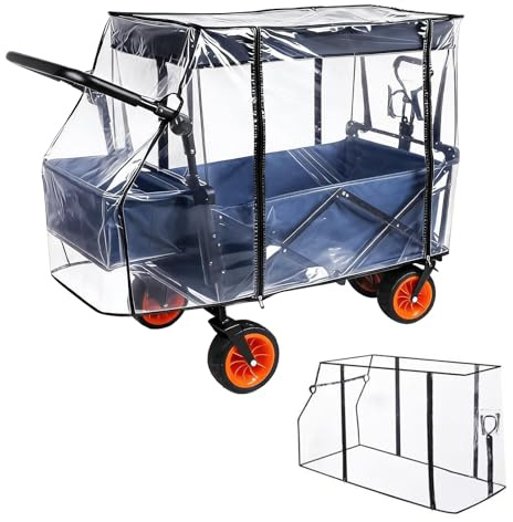 Universal Bollerwagen Regenschutz - 115 X 75 X 51 cm Transparent Regenverdeck mit Reißverschluss, Regenabdeckung Regenschutzhülle für Faltbar Bollerwagen, Wind-, Regen- und schneefest
