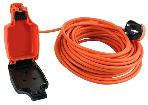 Netagon IP54 Single 1 Gang Plug Waterproof Outdoor Electrical Inline Socket Extension Lead | 5M,10M, 20M or 25M Long Cable (1, 20M Long Cable)