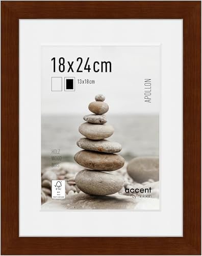 accent by nielsen Bilderrahmen mit Passepartout, 18 x 24 cm, Holz, Wengé, Fotorahmen zum Auftstellen und Aufhängen im Hoch- & Querformat, Echtglas, Apollon