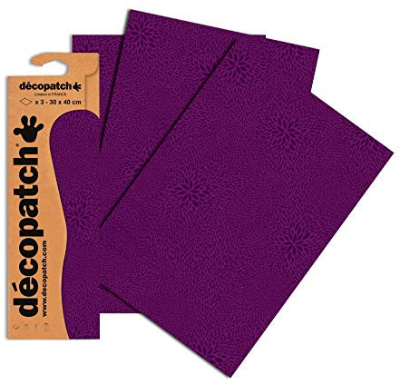 Decopatch C652O - 1 BUSTA da 3 fogli di carta stampata 30x40 cm, Sintetico a tinta unita viola