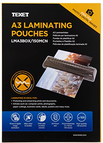 Texet A3 Laminating Pouches | Pack Of 100 Pouches | 150 micron