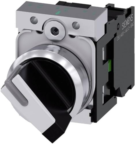 Siemens 3SU1150-2BF60-1BA0 Actuating Angle 90 Degree Selector Switch and Holder, White, 22 mm