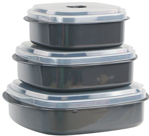 Reston Lloyd Nesting Microwave Containers, Set of 3, Adjustable Steam Vents, Airtight, Meal Prep, Durable BPA-Free Plastic- Freezer & Dishwasher Safe, Cookware & Food Storage, Anyday Cookware, Gray