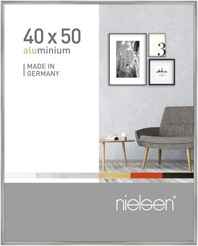 nielsen Bilderrahmen, 40 x 50 cm, Aluminium, Silber glanz, Posterrahmen zum Aufhängen im Hoch- & Querformat, Echtglas, Pixel