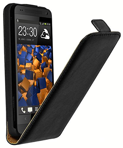 mumbi Echt Leder Flip Case kompatibel mit HTC One mini Hülle Leder Tasche Case Wallet, schwarz