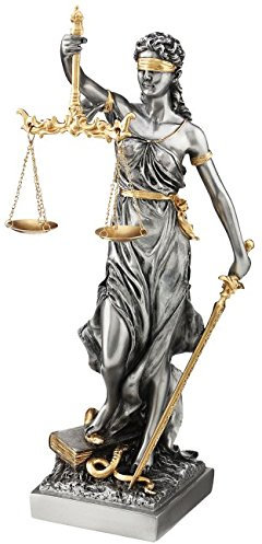Römische Justitia 33cm mit Schwert, Waage und Gesetzbuch mit Blattgold verfeinert