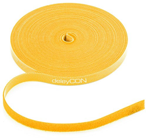 deleyCON 10m Klett Kabelbinder Klettband Klettbandrolle 10mm Breit Kabelmanagement Kabelorganizer Klettkabelbinder Klettverschluss zuschneidbar Gelb
