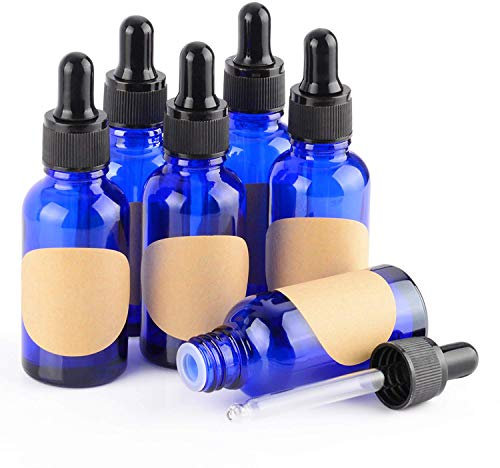 stonylab 30 ml (1 oz) 6er-Pack Glas Tropfflasche, Blau Leere Glasflasche mit Kegelförmigem Glastropfer, Innenstöpsel und Etikett für Ätherische Öle, Aromatherapie-Düfte