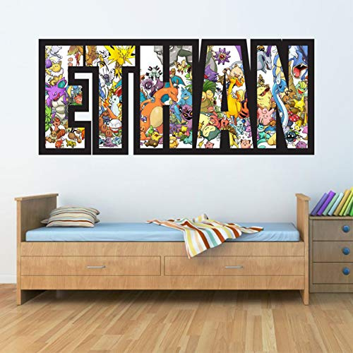 Adesivi da parete per bambini, motivo: Pokemon Pikachu, per cameretta dei bambini/ragazzi/ragazze – Your Name in Mesign Adesivi/Decals/Wall Art – High Qualty Vinyl (medio)