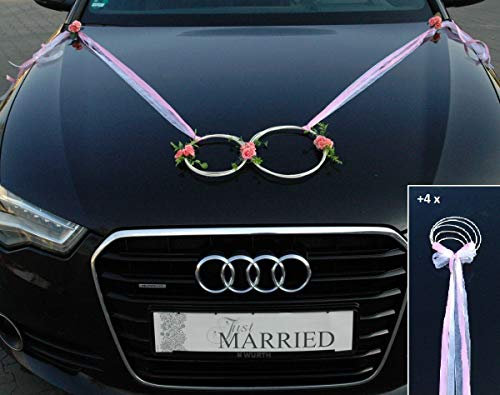 SANFTES Ringe Braut Paar Rose Deko Tauben Herze Dekoration Hochzeit Car Auto Wedding Deko (rosa)