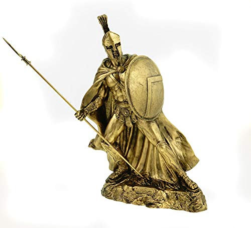 Alabaster Leonidas - Cofre del tesoro con lanza y escudo (32 cm), color dorado