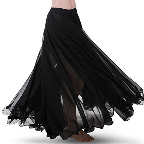 Wuchieal Bauchtanz Rock Bauchtanz Kostüm Damen Tänzerin Chiffon Röcke Big Swing Langer Rock Festival Performance Kleidung (Schwarz, One Size)