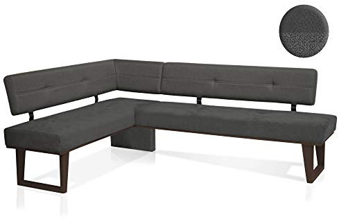 moebel-eins COLMI Eckbank, Material Massivholz/Bezug Stoff, Buche schwarz, 167 x 224 cm, dunkelgrau