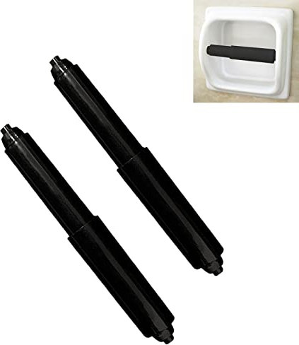 Toilet Roll Holder Insert Spindle, Toilet Paper Holder, Spring Loaded Toilet Roll Holder Insert, 2pcs Plastic Toilet Tissue Roll Holder Spring Loaded Roller Replacement (Black)