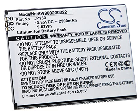 vhbw batteria sostituisce Wiko P130 per smartphone cellulare (2500mAh, 3,85V, Li-Ion)