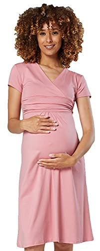 HAPPY MAMA Donna Abito Elasticizzato prémaman Vestito di Maglina Svasato 108p (Rosa Scuro, IT 46, XL)