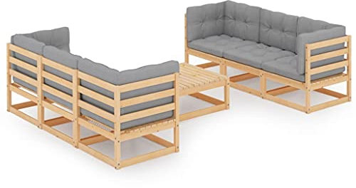 vidaXL Garten Lounge Set 7-TLG., Gartenmöbel Set Sitzgruppe für Garten Terrasse Balkon, Modular Sofa Garnitur mit Kissen, Loungemöbel, Kiefer Massivholz
