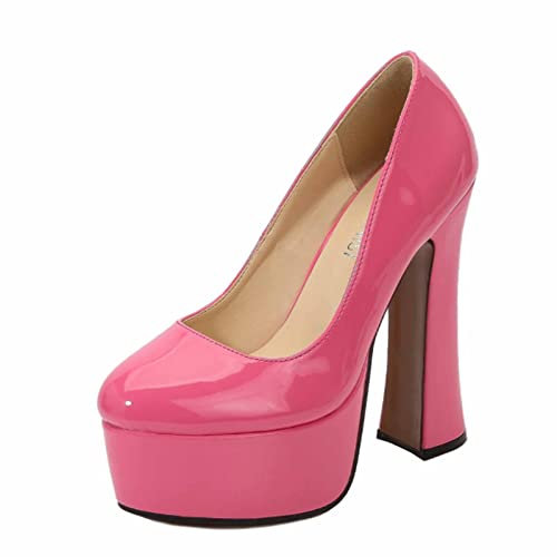 Tacchi Alti da Donna, 14 CM Tacco Spesso Donna Slip on Décolleté A Spillo Scarpe con Punta Chiusa Scarpe con Plateau E Tacco Alto Taglie Forti Unisex,Rosa,45 EU