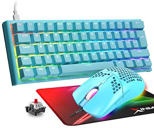 MAGIC-REFINER 60% Gaming-Tastatur Und Maus-Kombination, RGB-Hintergrundbeleuchtung, Mechanische Tastatur, Leichte Gaming-Maus, 62 Tasten, USB-C-Kabel, 6400 DPI, Win/Mac, QWERTY