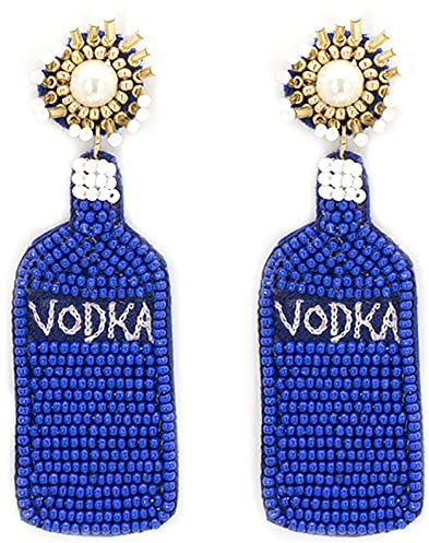 Emulily Blue Beaded Vodka Post Earrings Handmade Vodka Earrings, Glass, n