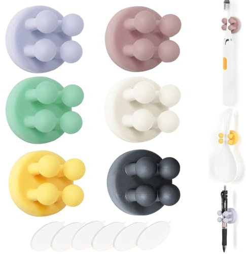 AOT 6 Stück Klebehaken Wandhaken Silikon, Haken Selbstklebend, Elastischen Kabelhalter, Schlüsselhaken, Stifthalter, Rasierer Halterung Dusche für Bad, Küche, Sekretariat(6 Farben)