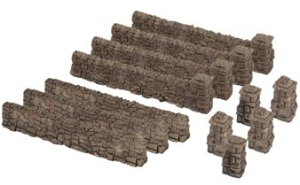 NOCH Bruchsteinmauer, Handbemalte Kunststoff Mauer, 12 Teile, 72 cm Gesamtlänge, für die Spurweite H0, ideal für Modellbau