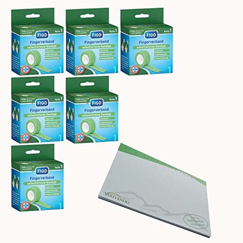 varivendo Notizblock + 6er Set Figo Selbsthaftende Bandage Fingerverband Fingerpflaster Pflasterverband 2,5 cm x 4,5 m (hellgrün)