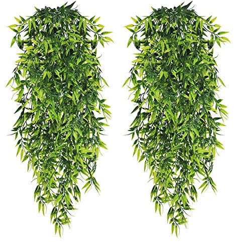 YMIFEEY 4 Stück Hängepflanze Künstlich Bambus Blätter 80cm, Kunstpflanze Hängend Künstliche Pflanzen Plastikpflanzen für Wand Balkon Garten Hochzeit Drinnen Draußen Deko