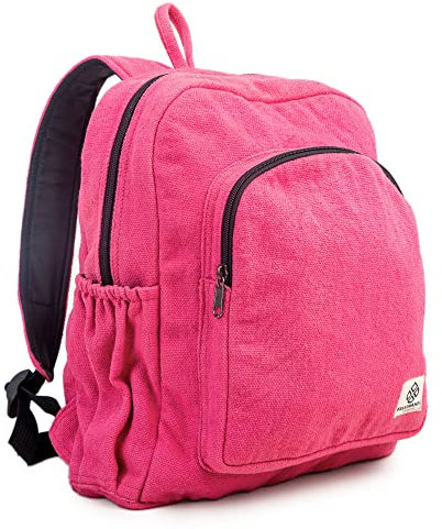 Freakmandu Bio-Hanf-Rucksack, umweltfreundlich, langlebig, rustikal, für Reisen, Wandern, leicht, lässig, Grün, Pink, Small, Rustikaler Boho-Rucksack