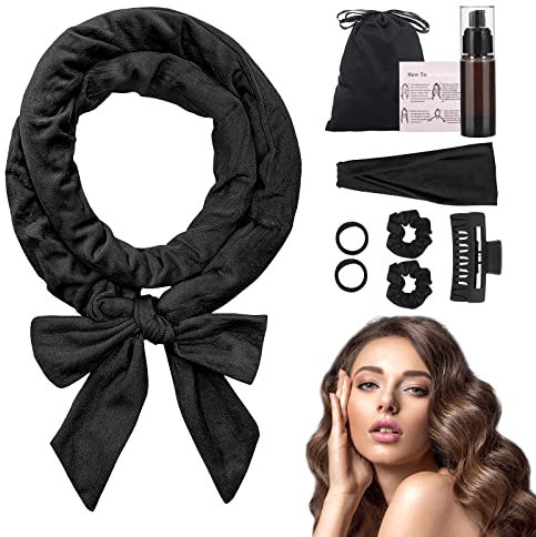 NCKIHRKK 9PCS Velours Rouleau à Cheveux Sans Chaleur Heatless Curling, Boudin Boucle Cheveux de Sommeil Doux pour les Cheveux Longs et Moyens, Heatless Hair Curlers, Noir