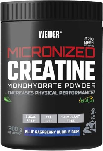 Weider Micronized Creatine Monohydrate Powder (300g) Goût Chewing-gum Framboise. Poudre de Créatine Monohydrate 200 Mesh Ultrafine avec AstraGin, Stevia, Vegan, Augmente la Performance Physique
