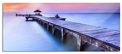 Pixxprint Glasbild Panorama, Wandbild aus Echtglas, Riesiger Steg mit kleinem Pavillon, 120x50 cm, inkl. Aufhängung und Abstandshalter