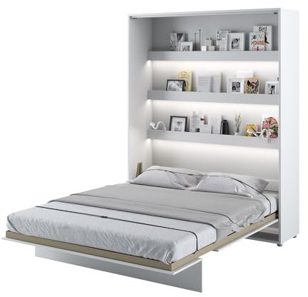 MEBLINI Schrankbett Bed Concept - Wandbett mit Lattenrost - Klappbett mit Schrank - Wandklappbett - Murphy Bed - Bettschrank - BC-12-160x200cm Vertikal - Weiß Matt