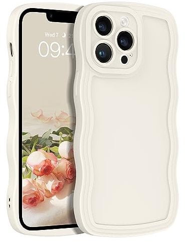 BENTOBEN for iPhone 13 Pro Max Case with Cute Wave Curly Frame, Soft Liquid Silicone Slim Flexible Shockproof Camera Full Body Protective Cover Women Girls for iPhone 13 Pro Max Case (White)