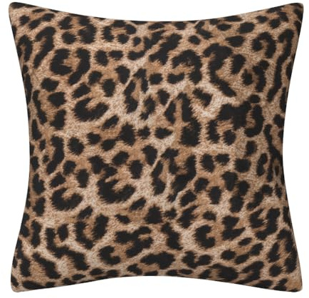 DILOXNSU Cushion Covers, Brown Leopard Beautiful Fur Pattern Cushions Covers 45 x 45 cm Double-Sided Velvet Decorative Pillows Covers for Sofa Bed Livingroom Home Decor 18 x 18 inch