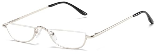 ABETOS Half Moon Reading Glasses Half Frame Semi Rimless Metal Strong Eyewear Spring Hinge Clear Lens Lightweight Fashion Computer Readers for Men Women