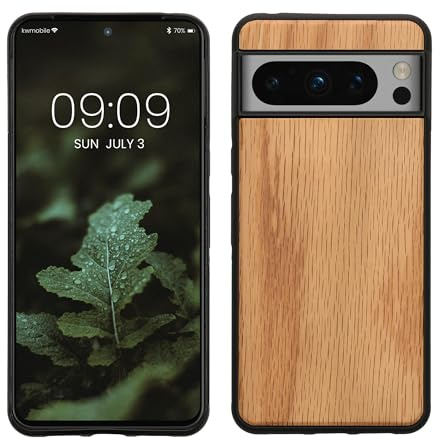 kwmobile Hülle kompatibel mit Google Pixel 8 Pro Hülle - Holz Case - stoßfestes Handy Cover - TPU Handyhülle in Hellbraun Braun Eichenholz
