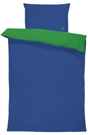 Wendebetton Bettbezug mit Knöpfen 150/210 cm + Jersey 100/200 + 30 cm + Kissenbezug 50/70 cm, Grün + Blau Rainbow Benetton