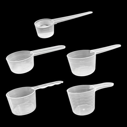5 cucharas medidoras, cucharas dosificadoras transparentes con escala de 10 ml, 20 ml, 30 ml, 40 ml, 5 g de cucharas medidoras de gramos, cucharas dosificadoras de 5 g para hornear, cocinar, café,